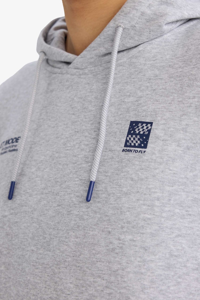 DeFacto Grey Man Boxy Fit Long Sleeve Hoodie Casual - Image 4